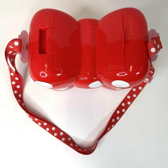 Disney Tokyo Japan Popcorn Bucket Minnie Mouse Bow Red Polka Dot Strap Container - Picture 2 of 9